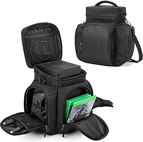 Trunab Console Carrying Case Compatible with Xbox Series X, Travel Bag with Multiple Pockets for Xbox Controllers, Cables, Portable Hard Disk and Other Accessories, Green - Patented Design