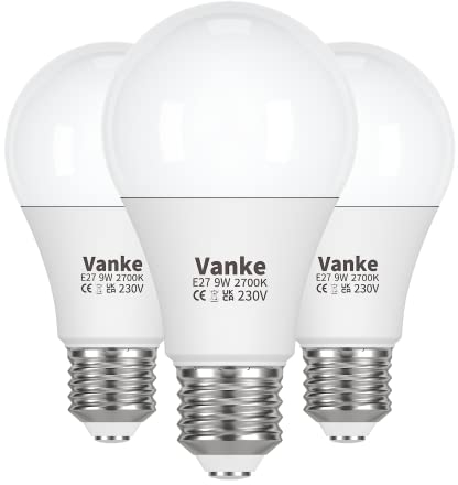 Vanke E27 Screw LED Bulb, Warm White 2700K Yellow Light, 60 Watts Equivalent, 9W ES Bulbs, Screw in Light Bulb, 806 Lumen, Non-Dimmable, Pack of 3