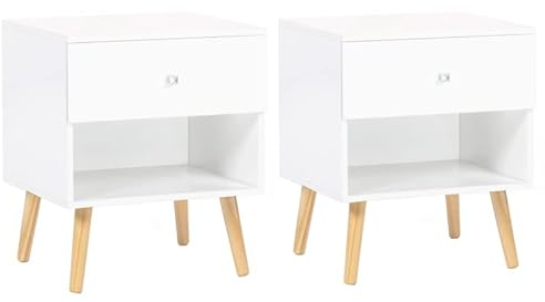 IDMarket - Lot de 2 Tables de Chevet Emmie scandinaves 1 tiroir avec Niche Blanc