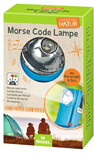 moses. Expedition Natur Morse Code Lampe, Kinder Taschenlampe mit Morse-ABC & Quiz, Outdoor-Lampe mit 3 Farbmodi, Ideal für Ausflüge, Wandern, Angeln, Camping und in Notfällen, 9840, Blau