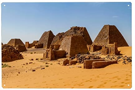 artboxONE Metall-Poster 40x60 cm Architektur Die Pyramiden bei Meroe im Sudan von Künstler Die Welt Tanzt Farben