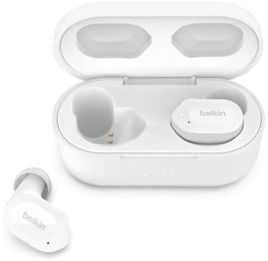 Belkin SOUNDFORM Play True Wireless Earbuds, Wireless Earphones with 3 EQ Presets, IPX5 Sweat and Water Resistant, 38 Hours Play Time for iPhone, Galaxy, Pixel and More - White