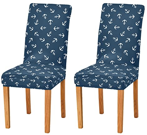 JUMBEAR Stuhlhussen mit Anker für Esszimmer, Stretch-Stuhlhussen, abnehmbar, waschbar, staubabweisend, dekorativer Sitzschutz, 4er-Set