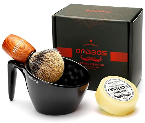 Anbbas Feiner Dachshaar Rasierpinsel mit 3,5oz Rasierseife zum Nachfüllen und Upgrade Einschäumwerkzeug POP Becher A5 Melamin, schäumendes Set für Männer, Nassrasur, Frauen, Mädchen, Haarentfernung
