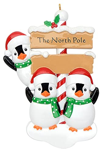 Personalisierte Familien-Weihnachtsschmuck 2022 – Nordpol Pinguin Familie von 3 Weihnachtsschmuck – Polyresin Pinguin Weihnachtsbaum Dekoration – Weihnachten Familie Gedenkschmuck