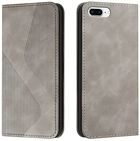 Mo-Somnus Kompatibel mit iPhone 8 Plus/7 Plus Hülle, Magnet PU Leder Flip Wallet Case Tasche Handyhülle, Klappbar iPhone 8 Plus/7 Plus (5,5 Zoll) Brieftasche Klapphülle mit [Kartenfächer] (Grau)