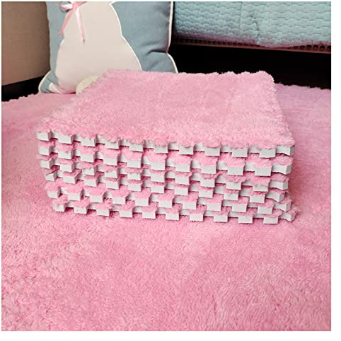 10 Stück Plüsch-Schaumstoffmatte, Ineinandergreifende Teppichfliesen, Puzzle-Spielmatte, Teppich Für Erker, Tatami, Schlafzimmerboden, 30 X 30 cm, 6 Mm Dicker Schaumstoff,Rosa