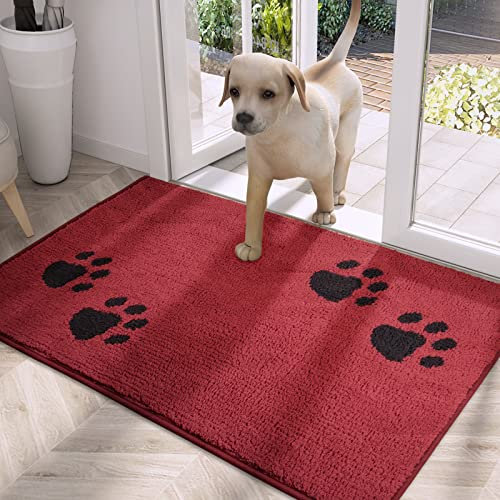 PURRUGS Dirt Trapper Door Mat 24 x 35.5, Non-Skid/Slip Machine Washable Microfiber Entrance Rug, Shoes Scraper, Dog Doormat, Super Absorbent Floor Mat for Muddy Wet Shoes and Paws, Red