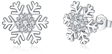 Kamise Silber Weihnachten Ohrringe Damen, 925 Sterling Silber Weihnachts Ohrstecker, Schneeflocke & Weihnachtsmann & Elch Perle & Zirkonia Ohrstecker Silber 925, 10mm Süße Silber Schlafen Ohrstecker