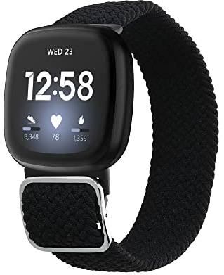 kwmobile Fascia compatibile con Fitbit Versa 4 / Sense 2 / Versa 3 / Sense - Cinturino Smart-Watch Fitness-Tracker Nylon nero ca. 14-22 cm
