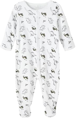 NAME IT Baby Strampler mit Dino Print mit Knöpfen Bright White-62