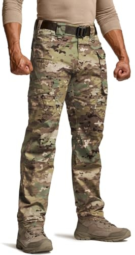 CQR Men's Tactical Pants, Water Resistant Ripstop Cargo Pants, Lightweight EDC Work Hiking Pants, Outdoor Apparel, Duratex Mag Pocket Utility Camo, 34W x 30L
