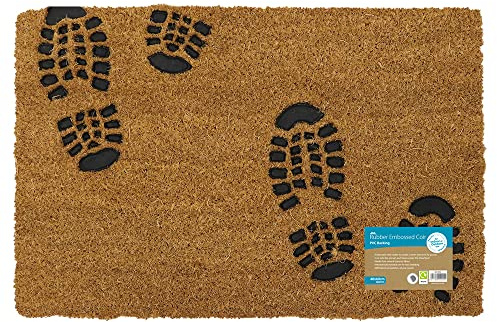 JVL Rubber Embossed PVC Backed Coir Doormat, 40x60cm, Foot Prints