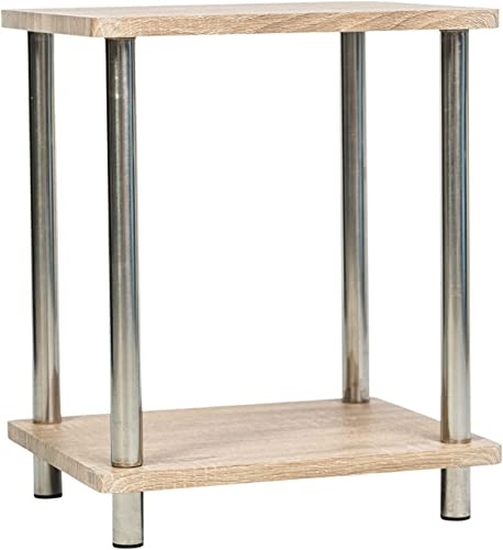 DEENZ 2 Tier Side Table With Stainless Steel Legs Storage Table Coffee Table (Oak)