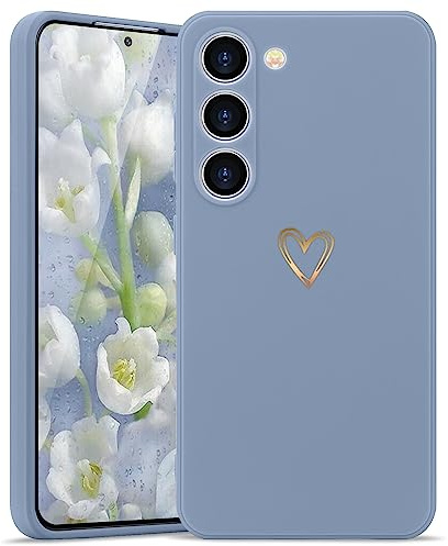 Wirvyuer Kompatibel mit Samsung Galaxy S23 5G Hülle Mädchen,Grau | Gold Süßes Liebesherz Handyhülle, Stoßfest Schutzhülle für Damen und Mädchen, Weich Silikon Hülle, Slim Cute Gold Love Case