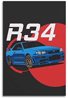 Vintage-Auto-Poster Nissan Skyline Gtr R34 JDM-Rennauto-Poster, dekoratives Gemälde, Leinwand, Wandposter und Kunstbild, modernes Familien-Schlafzimmer, Dekoration, Poster, 30 x 45 cm