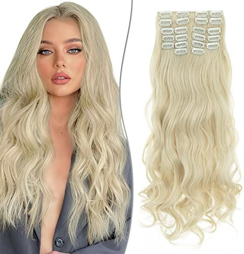 SEGO 12 PCS Clip in Extensions wie Echthaar Haarverlängerungen Haarteile Locken Wellig 55 cm günstig für Voller Kopf 180g Gebleichtes Blond