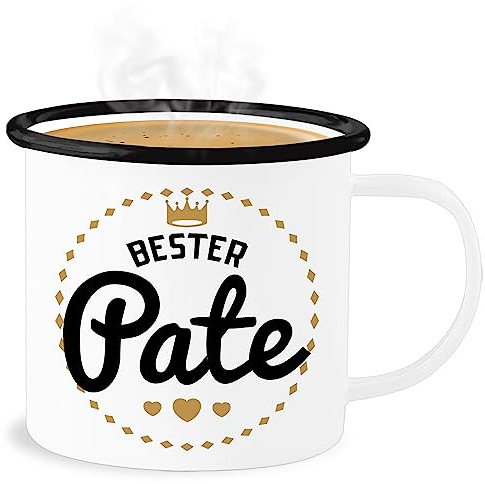 Emaille Becher Blechbecher - Patenonkel - Tassen - Bester Pate - 300 ml - Weiß Schwarz - tasse paten für patenonkel+geschenk geschenk an geschenke den
