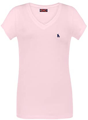 S&C - Camiseta de Mujer Manga Corta Cuello Pico - Cubrecosturas Reforzado en el Cuello - Cuello Pico Doble con Elastano - Custom Fit - Fabricado en Algodón y en España