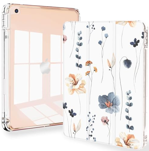 Feams Schutzhülle für iPad 9. Generation 10,2 Zoll, dreifach gefaltete Schutzhülle für iPad 10.2, transparente Rückseite, mit Stifthalter und automatischer Sleep/Wake-Funktion, für iPad 9. / 8. / 7.