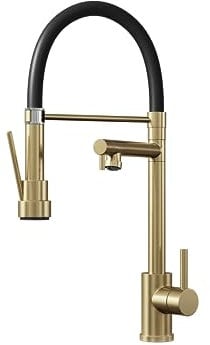 Kitchen Sink Tap with Smooth Rubber Hose & Flexi Spray - High Arc Rubber Faucet with Dual Modes Spray, Hot & Cold Water Kitchen Tap Mixer Made of Stainless Steel & Brass Material (Brushed Brass)