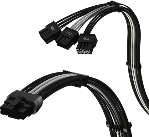 LINKUP - AVA PCIE 5.0 Geformtes & Gelötetes 16Pin (12+4) zu 3x8Pin | 16AWG Umhüllt | Kompatibel mit RTX50 RTX40 RTX30 FE GPUs | Nur für Corsair/ThermalTake Netzteile geeignet | 70cm