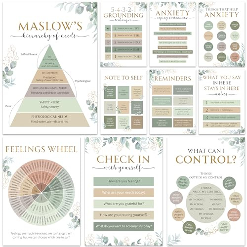 HAMIEW Greenery Poster für psychische Gesundheit, Angsttherapie, Muss für Beratungsbüro, Schulberater, Dekoration – Dekoration für Zuhause, Klassenzimmer, Geschenke, 10 Stück