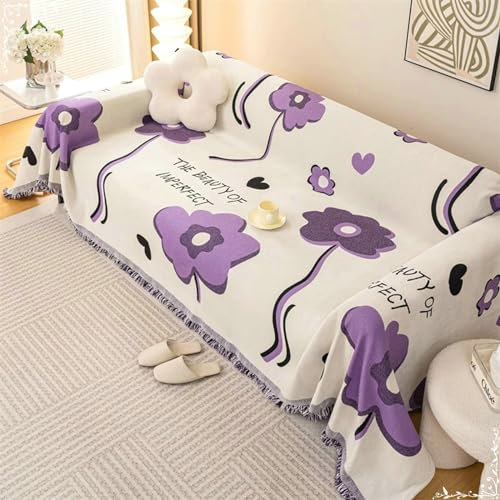 Ayoiow Couchbezug für Sofahusse Lila Sofahusse 5 Sitzer Chenille Blumen Mit Buchstaben