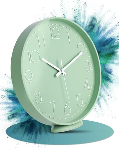 LATENO - Wanduhr Grün - Zum Aufstellen oder Aufhängen - 30 cm - Lautlos - Klassisch und Modern - Quarz Uhrwerk Ohne Tickgeräusche - Für Wohnzimmer Büro UVM