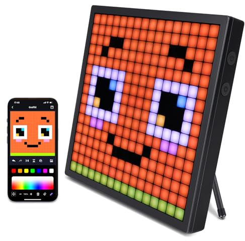 REYLAX LED Pixel Art Display 16x16-Smart Alarm Clock RGB Pixel Matrix Panel DIY Graffiti Animations Patterns Text Programmable LED Sign for Gaming Room Desk Accessories for Kids Adults