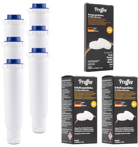 Pflege-Set für Krups, Melitta, Nivona Kaffeevollautomaten | 6x Metis Wasserfilter, 12x Entkalkertabletten, 10x Kaffeefettlöser von Proffee | MADE IN EU