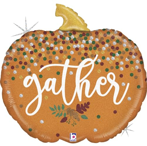 Grabo Halloween-Ballon mit orangefarbenem Kürbis, hergestellt in Italien. Partyballon in Kürbisform, aus Folie mit Strohhalm zum Aufblasen. Bunte Luftballons 59 x 52 cm