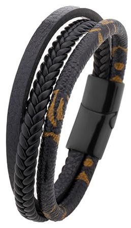 QDHUAN Unisex Multilayer Black Stackable Woven Weave Braided Genuine Leather Bracelet Woven Bangle Bracelet SteelClasp Cuff Wristbands for Man Woman Handcrafted Interwoven Rope Wristlet