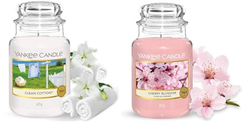 Yankee Candle Candela profumata | Giara grande Clean Cotton | Candele a lunga combustione & Candela profumata in giara grande | Fiore di ciliegio | Durata Fino a 150 Ore