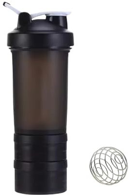 Fittify Protein Shaker Bottle with Storage Compartments | Pre-Workout, Protein, Supplements | 16.9 oz (500 ml) [Black]