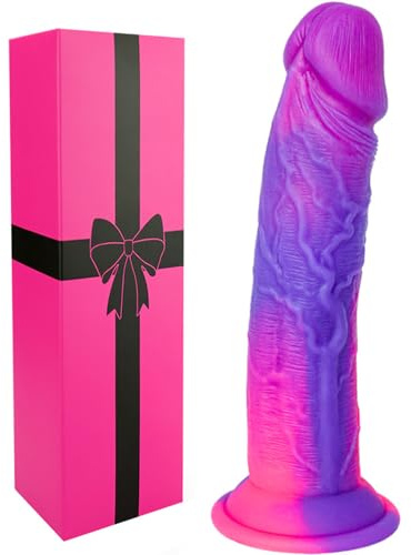 Grosso fallo anale fantasy grosso in silicone con ventosa, Largo 25 cm morbido fallo prostatico XXL con punto G per gay e lesbiche, Anal dildo donna realistico rosa e viola con sex toy per adulti