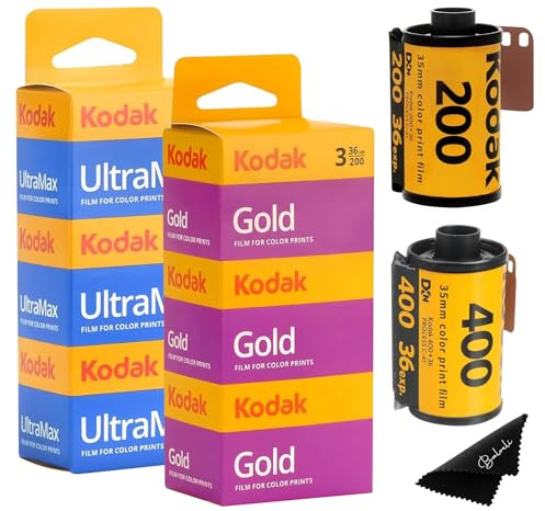 Kodak Ultramax 400 & Gold 200 35mm Film Bundle - 6 Rolls (36exp Each) - Includes Balveli Microfiber Cloth