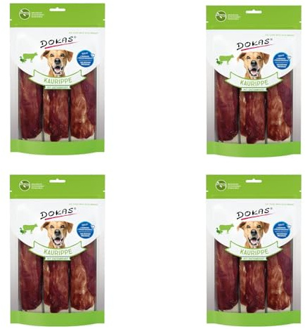 Dokas Kaurippe Entenbrust | 4er Pack | 4 x 210 g | Snacks für Hunde | Als Belohnung zwischen den Mahlzeiten | Kerniger Knabber- und Kauspass aus Rinderhaut mit Entenbrustfilet