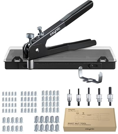 eSynic Remachadora con Remaches de 86 Piezas Pistola Remachadora Profesional con M3, M4, M5, M6, M8 Tuerca de Remache Herramienta Robusta y Ergonómica para Trabajos de Reparación