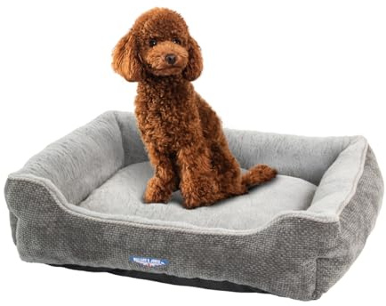 Wallace & Jones | Hundebett Dunrobin - rechteckiges Haustierbett, Kratzfest, kuschelig - Grau | M | 71 x 58 x 18 cm