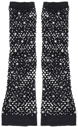 GORGECRAFT 2 Paar Damen Netzhandschuhe Mit Strasssteinen Schwarz 80 Stück Nylon Stulpen Netzhandschuhe Fingerlos Glitzernd Fischnetz Armmanschette Für Frauen Und Mädchen Mottoparty Kostüm Halloween