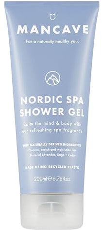 ManCave Nordic Spa Shower Gel for Men, Vegan Mens Shower Gel with Natural Ingredients, Calming Lavender, Earthy Sage & Warm Cedar, Cruelty-Free Body Wash, Eco-Conscious & Recycled Packaging, 200 ml
