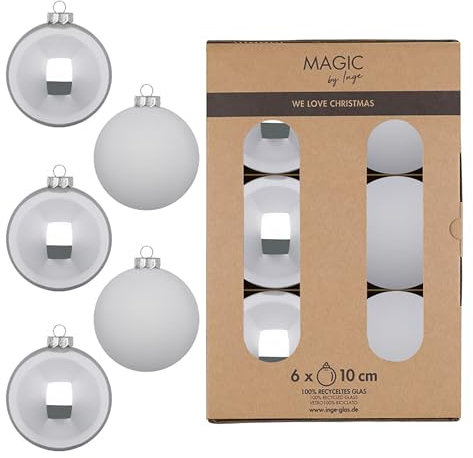 Bolas de Navidad de cristal, 10 cm, 6 unidades, mate y brillante, bolas grandes para árbol de Navidad, adornos para árbol de Navidad y adornos para árbol de Navidad, color gris claro, color plateado