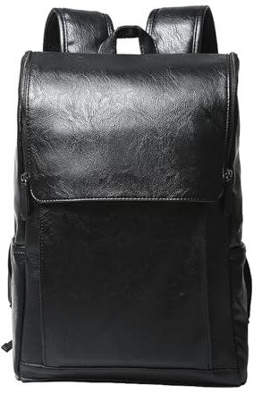 Nayubo Travel Backpack for Men PU Leather Rucksack Fashion Bag Large Capacity Computer Bag Overnight Daypack for Casual, Hiking, Business, Office (Black)