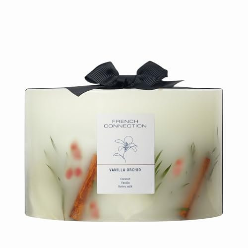 French Connection Vanilla Scented Candle Botanical Pillar Candle | Aromatherapy Candles Gifts For Women & Men- (1.5KG/91hr) Burn Time Vegetable Wax | Long-Lasting Large 3 Wick Candle Housewarming Gift