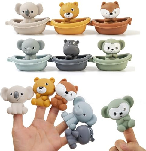LYNSAN 12 Stück Badewannenspielzeug Badespielzeug Baby Silikon Badewanne Spielzeug Wasserspielzeug Spritztiere Schwimmbad Boote Hübsches Tier Geschenke für Kinder Babys Kleinkinder Jungen Mädchen