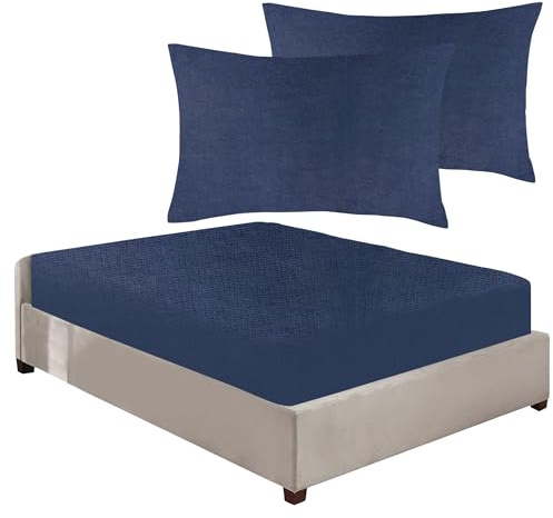 100% Brushed Cotton Flannelette 40CM/16 Extra Deep Fitted Sheets in 12 Colours (Navy, Super King + Pillowcase Pair)