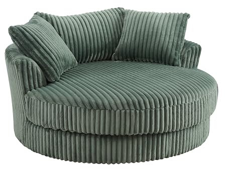Fabric Swivel Sofa Loveseat with Swivel Function, Large Cuddle Chair Sofas in Teddy Jumbo Cord Fabric (Green Teddy Jumbo Cord)