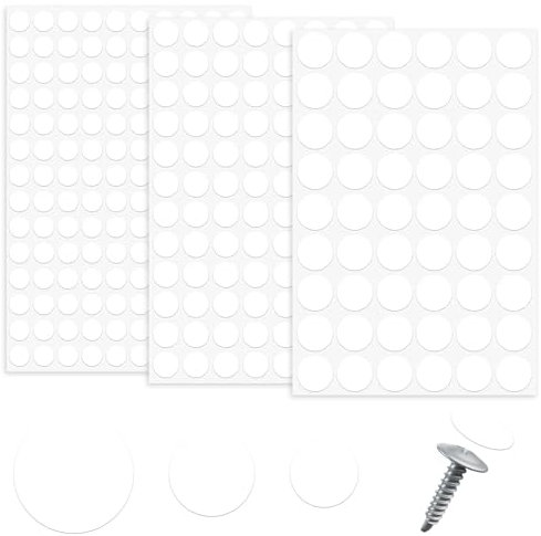 Lot de 290 cache-vis autocollants blancs - 12/15/21 mm - Capuchons pour vis étanches - Autocollants pour meubles - Trou de vis rond - Pour armoires murales, bureaux