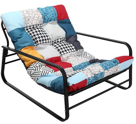 Sessel wohnzimmer Gartenliege mit Wendekissen Garten Liegestuhl Balkon möbel aus Stahl gepolsterter Stuhl für 2 Personen Gartensessel outdoor Relaxliege Balkon Garten Terrasse (Patchwork+Patchwork)